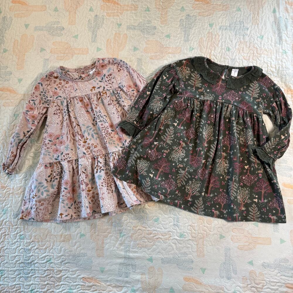 Modern Moments 3T Floral Dress Bundle Pink Green Long Sleeve Boho Fall